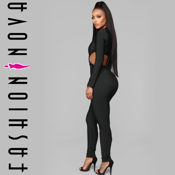 Jewel Embellishment Body Con Jumpsuit - Picture 6 of 6